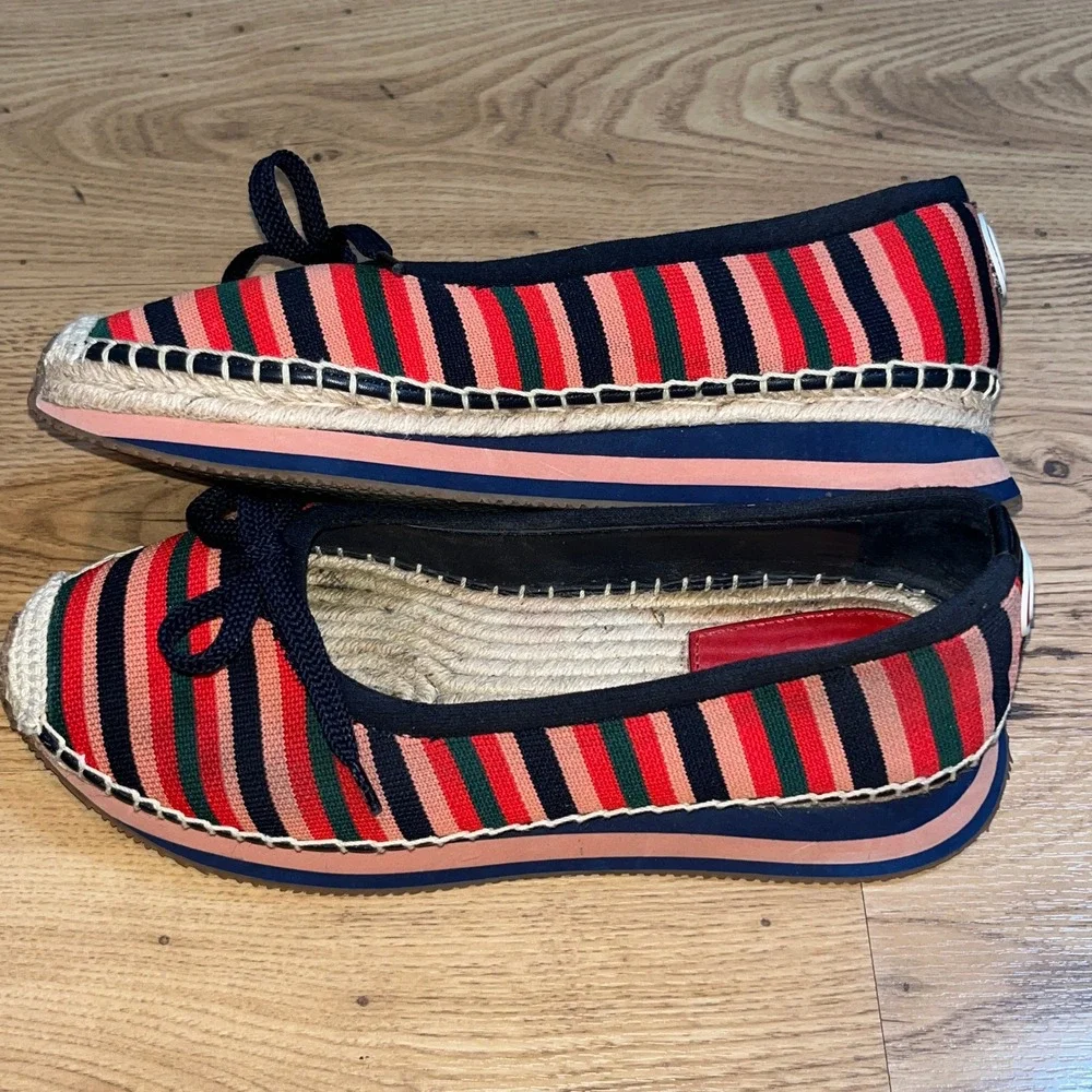 Tory Burch Daisy Sport Espadrille Flats Womens 10.5 Color Striped Canvas Slip On